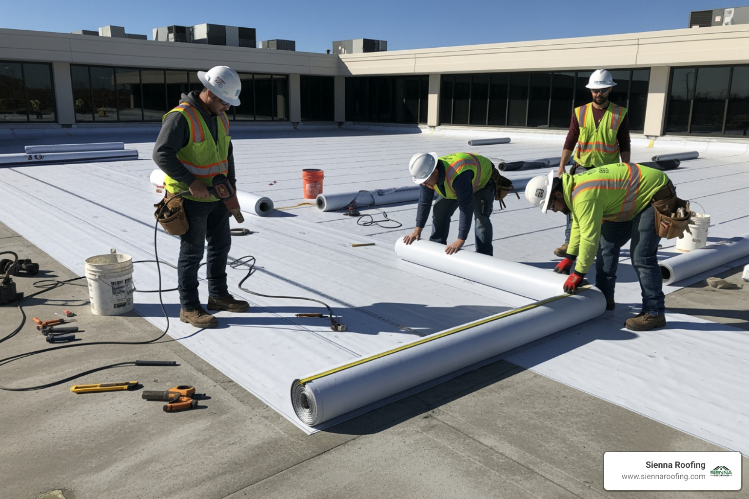 TPO membrane installation on a commercial building - best solution for flat roof