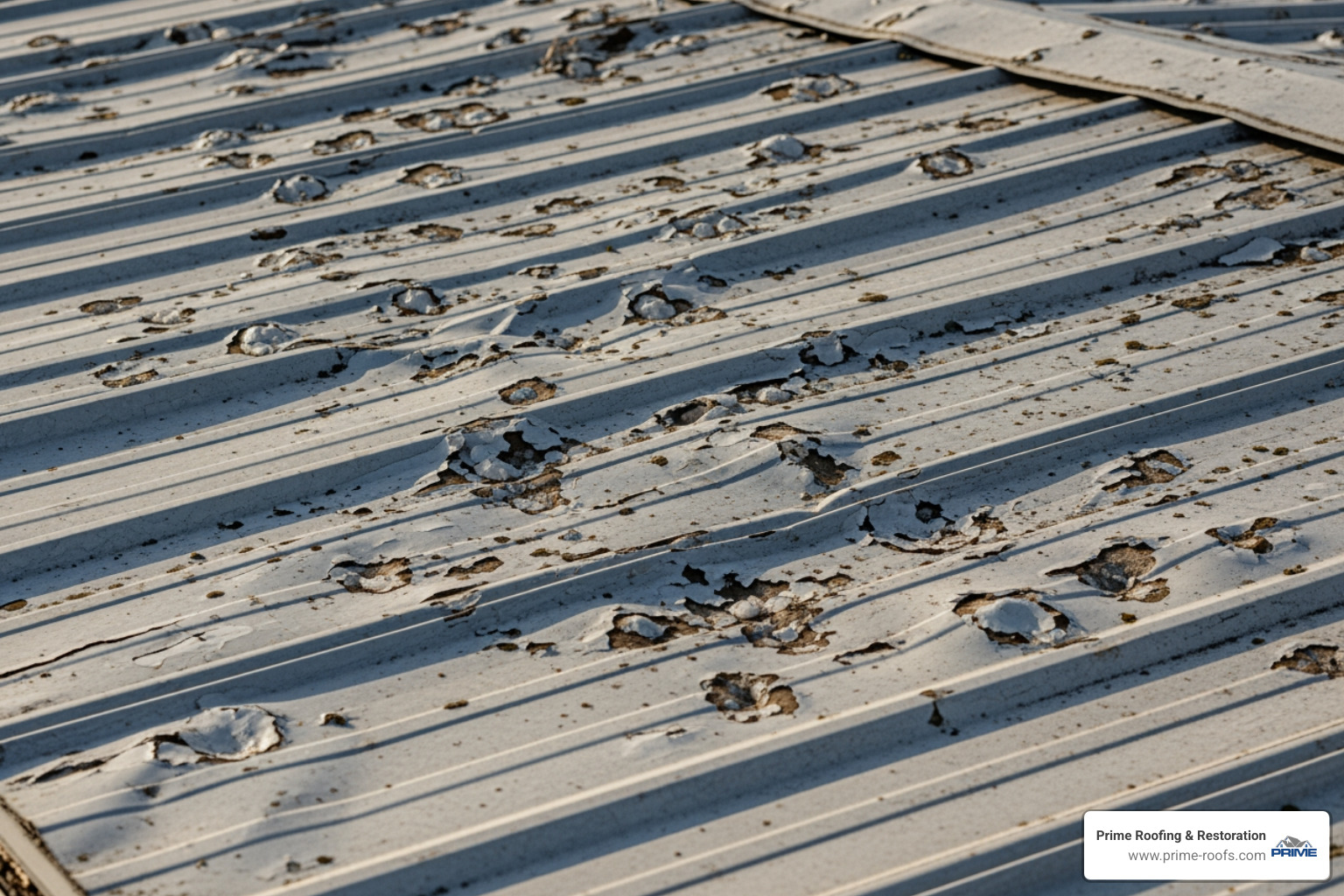 Mobile home roof with visible hail damage. - mobile home roof alabaster al