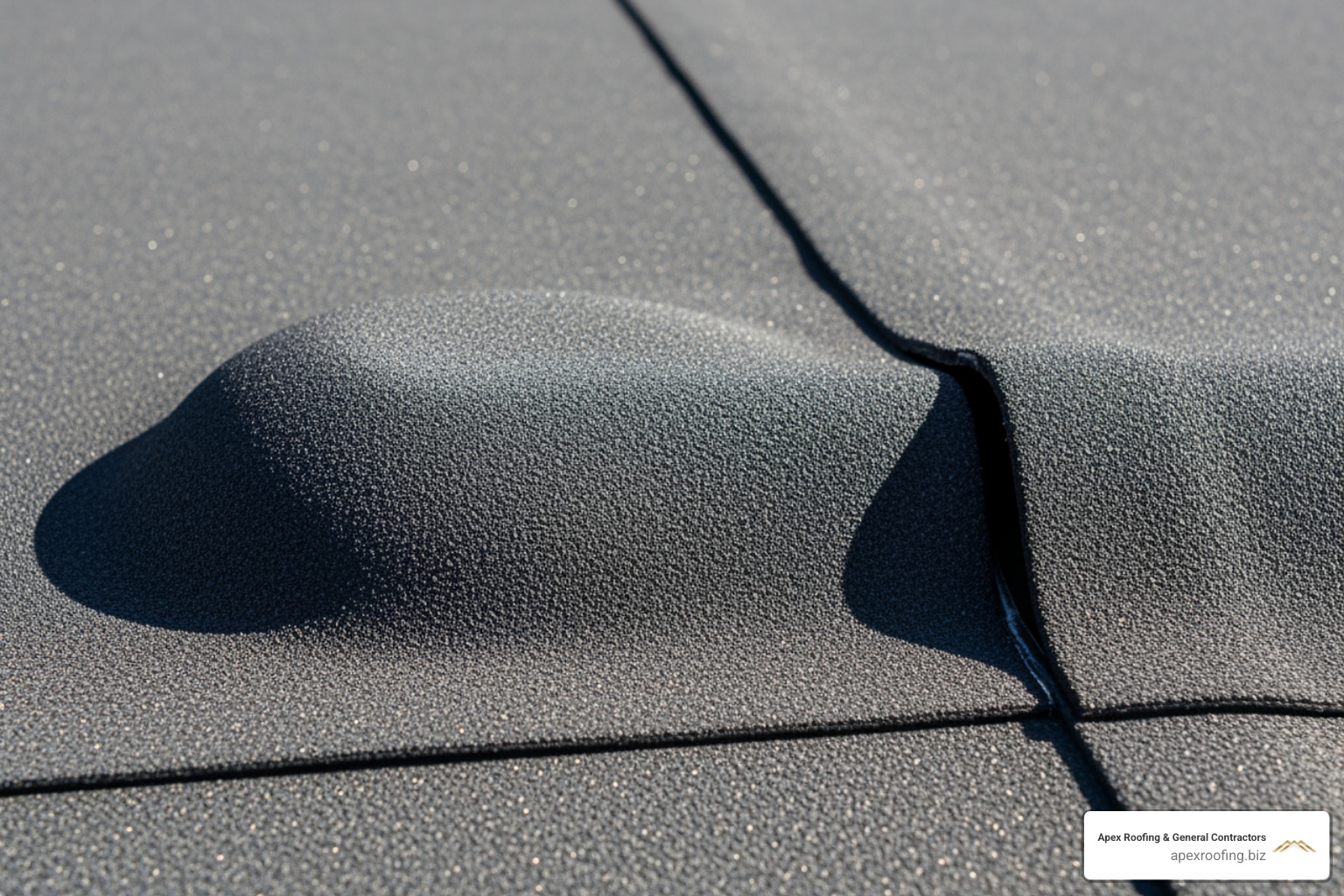 subtle bulge and separated seam on a rubber roof - leaking rubber roof