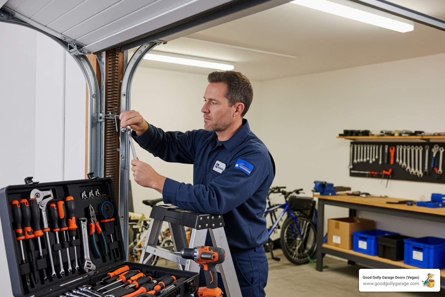 A technician performing a garage door repair - garage door repair summerlin nv