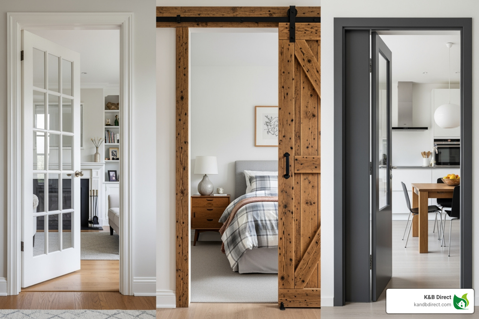A collage showcasing different door styles like French, Barn, and Bifold doors - Interior Doors A collage showcasing different door styles like French, Barn, and Bifold doors - Interior Doors