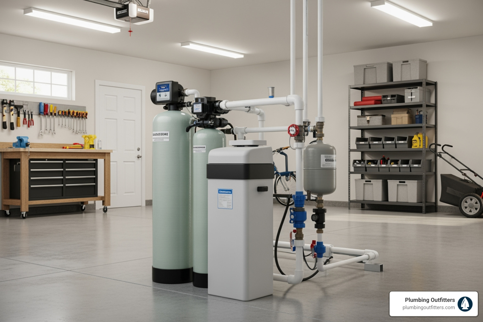 water softener system installed in a garage - Water Heater Replacement in Austin, TX water softener system installed in a garage - Water Heater Replacement in Austin, TX