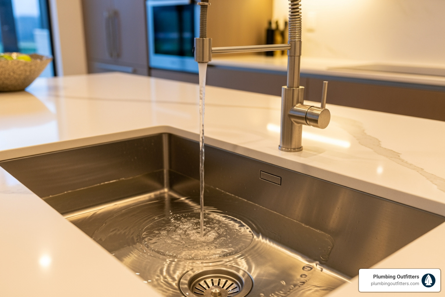 Infographic showing common signs of clogged drains including slow drainage, gurgling sounds, foul odors, water backups in multiple fixtures, presence of drain flies, and when these symptoms indicate the need for professional drain cleaning services in West Lake Hills homes - drain cleaning repair in west lake hills, tx Modern kitchen sink with stainless steel basin and sleek faucet, water flowing, representing plumbing solutions and maintenance in West Lake Hills, TX.