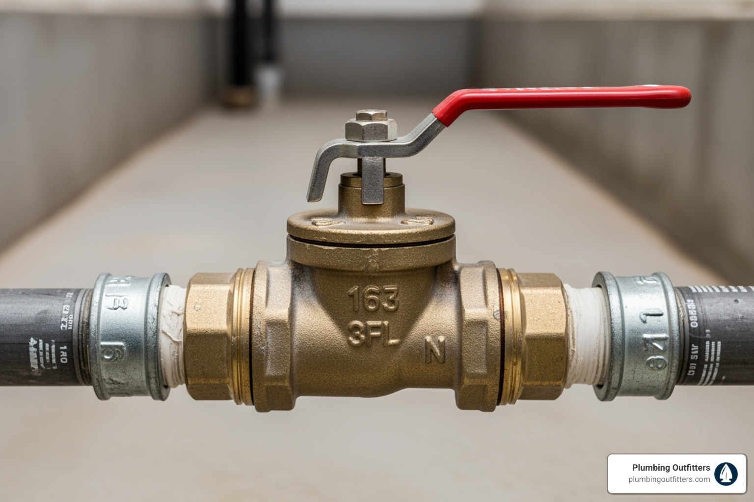 of a water shut-off valve - Plumbing Repair in Taylor, TX Gas valve and piping system, emphasizing safety and plumbing maintenance, relevant to gas line installation and emergency plumbing services in Taylor, TX.