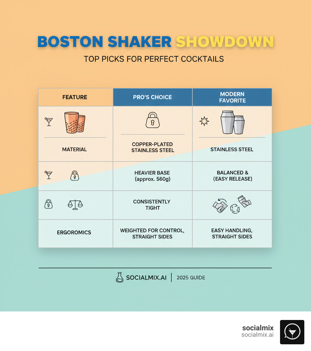 Comparison table of top Boston shakers - Best boston shaker infographic 