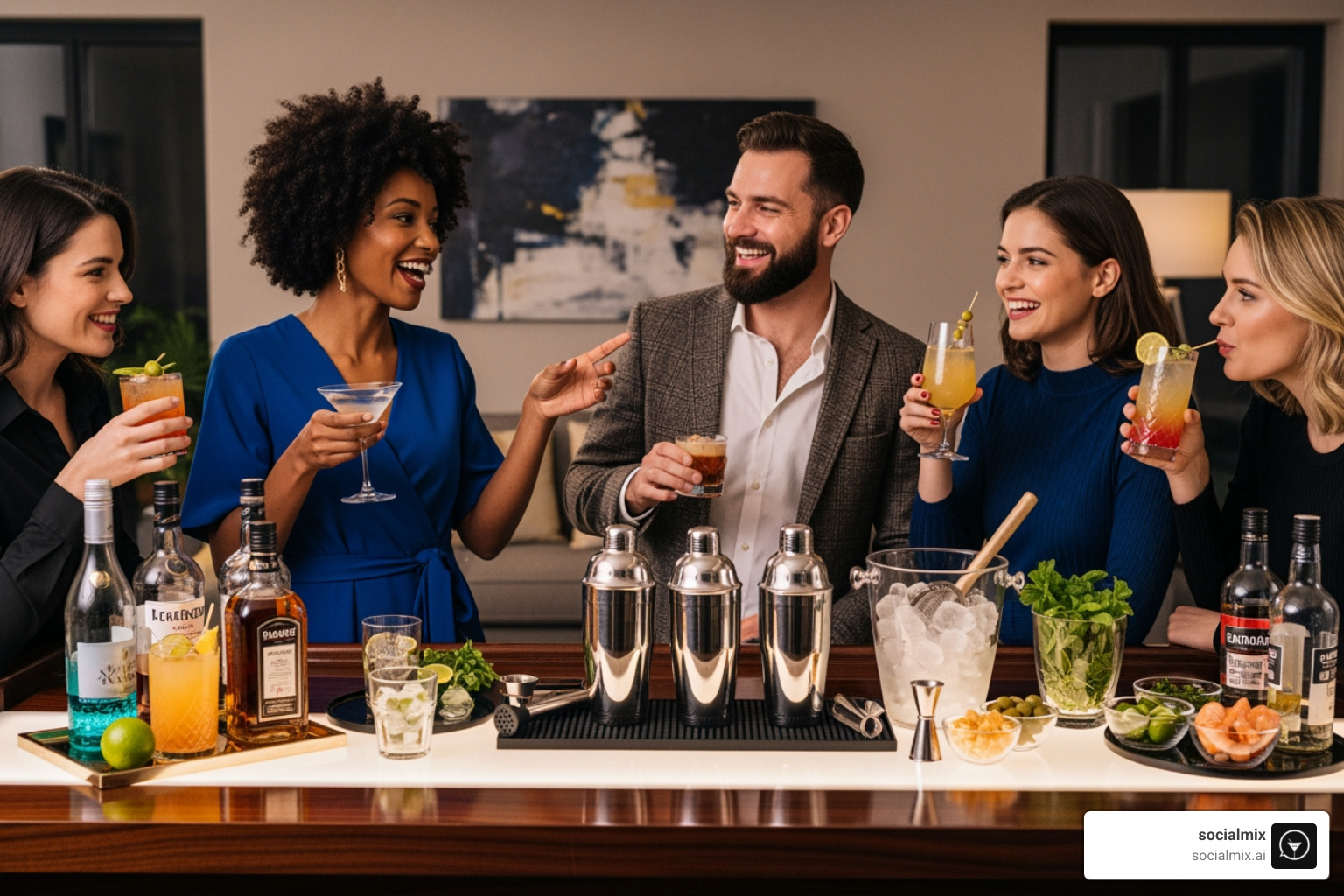 Friends enjoying cocktails at a home bar - Best boston shaker