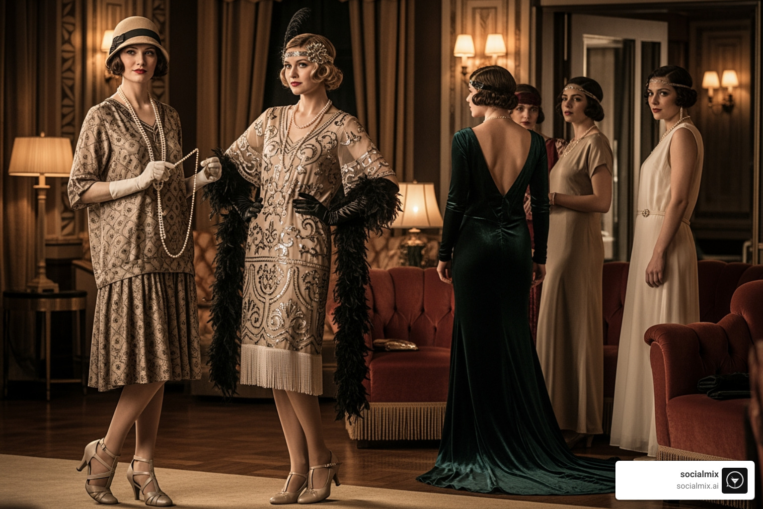 Women in 1920s day and evening dresses - styles of the 1920's fashions Women in 1920s day and evening dresses - styles of the 1920's fashions