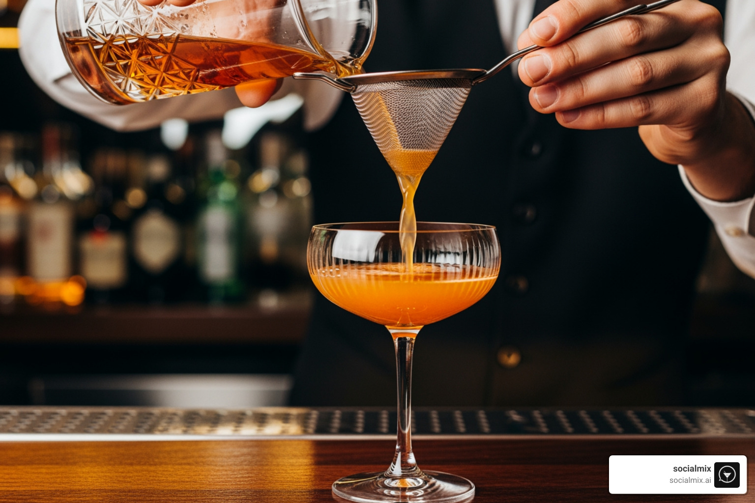 a bartender artfully pouring a cocktail into a designer coupe glass - designer glassware sets a bartender artfully pouring a cocktail into a designer coupe glass - designer glassware sets