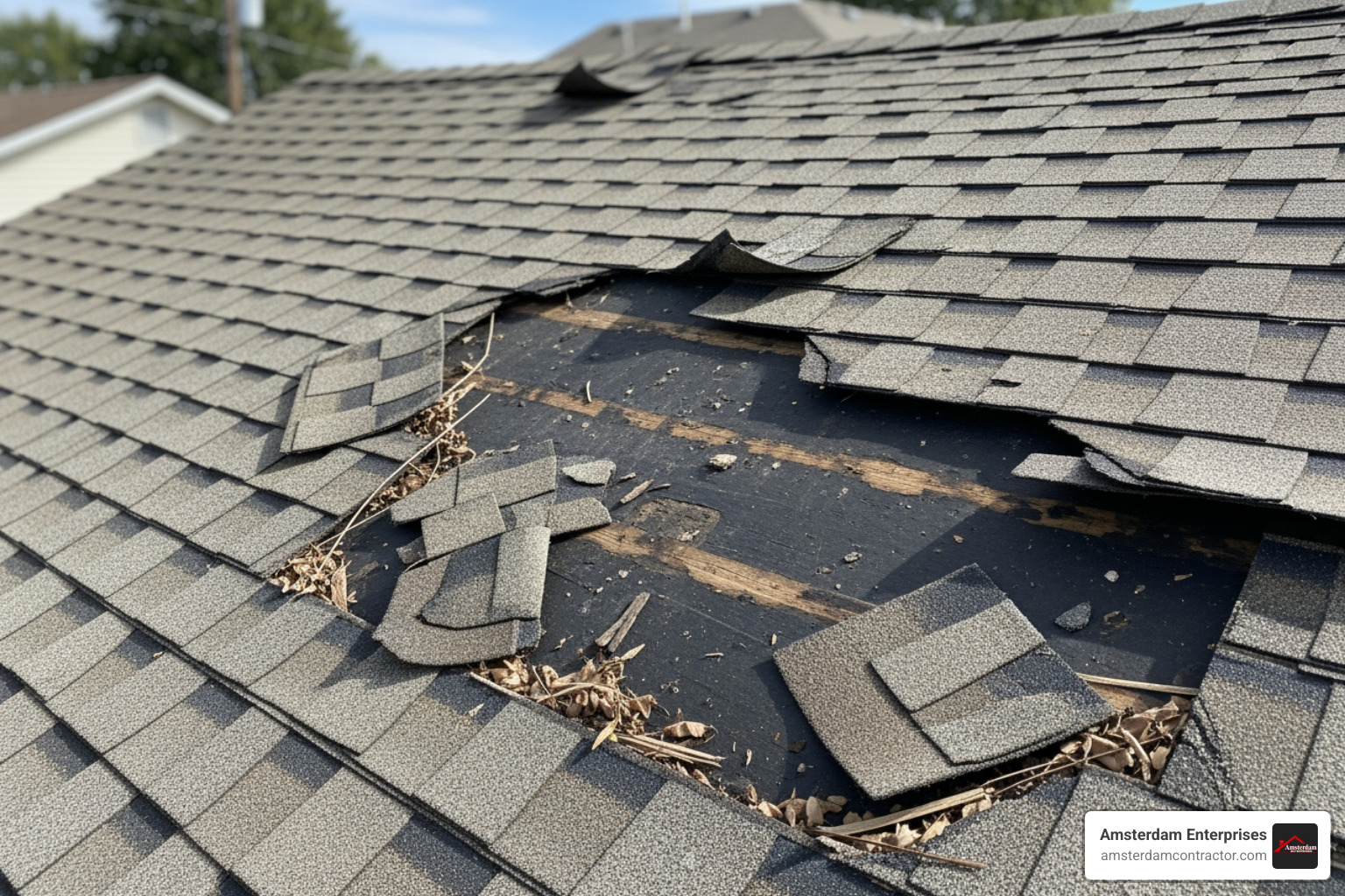 curled or missing asphalt shingles - roof maintenance services