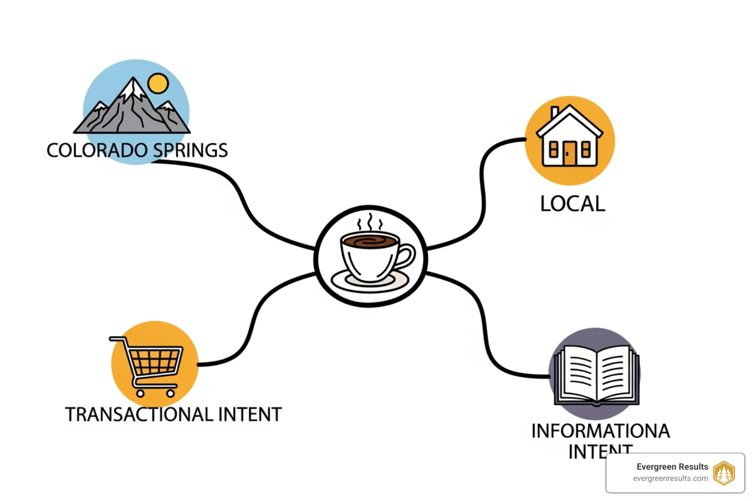 Mind map for a local Colorado Springs coffee shop - colorado springs keyword research