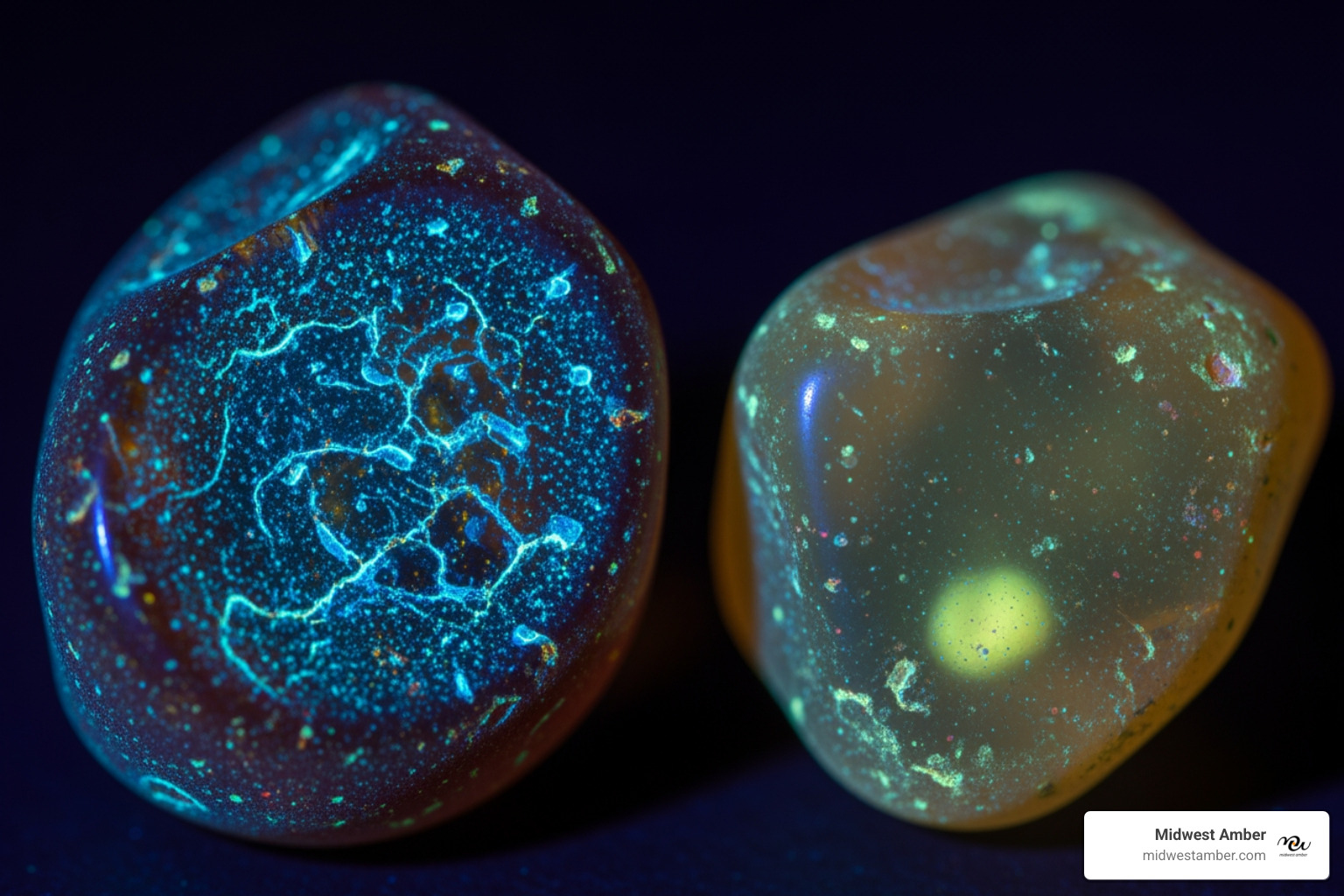 UV light test on real vs. fake amber - amber jewelry with bugs near me