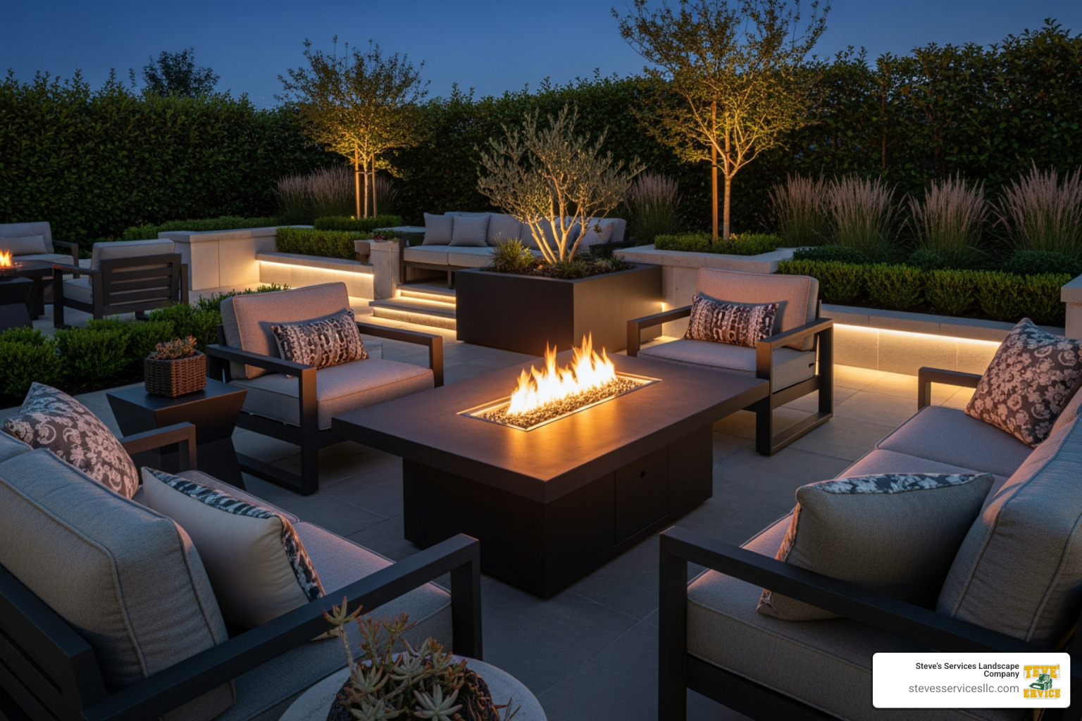 modern gas fire table integrated into a a patio seating area - Outdoor fireplace Reading MA