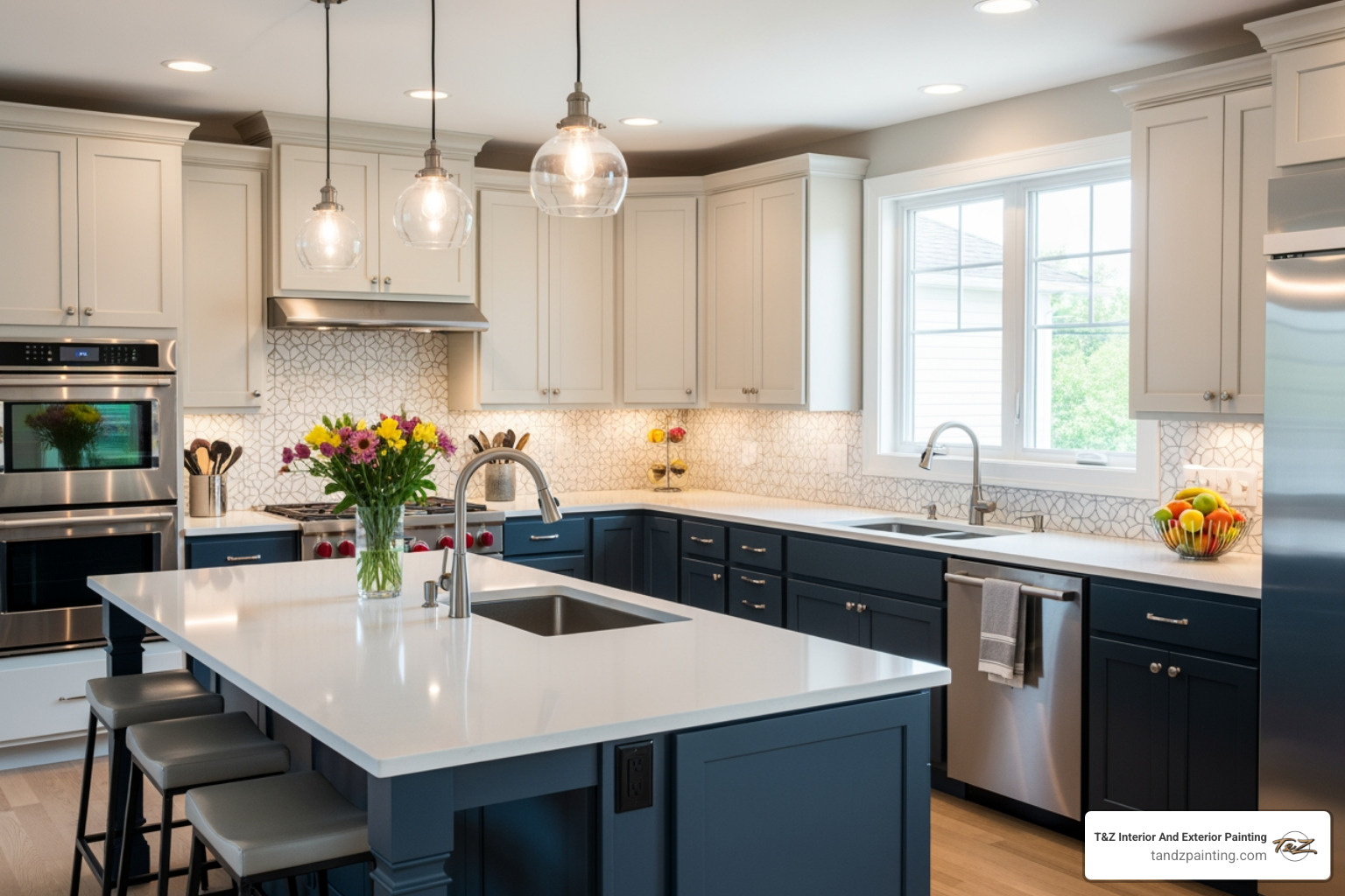 beautiful kitchen with two-tone painted cabinets - cabinet painting