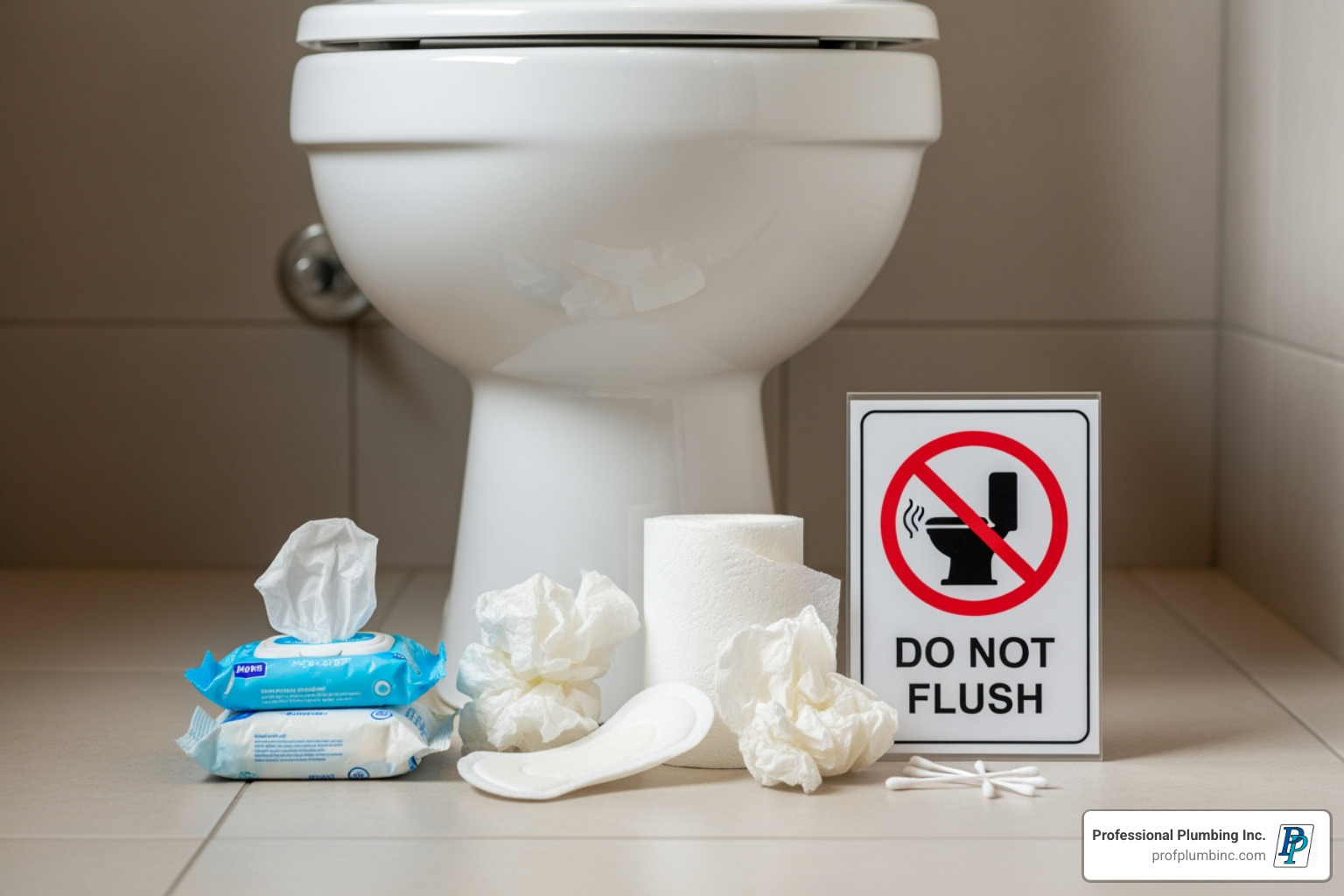 items that should not be flushed (wipes, paper towels, hygiene products) - clogged toilet repair cost