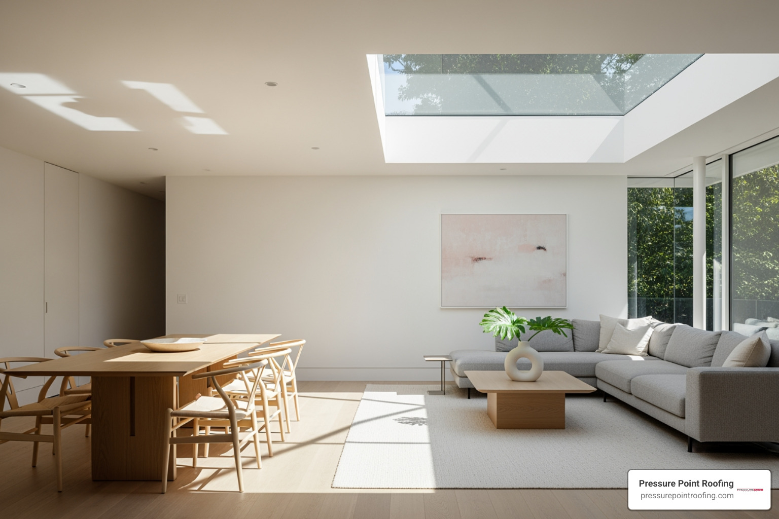 infographic showing benefits of skylight installation including natural light increase, energy savings, improved mood and well-being, home value boost, and reduced electricity use with simple icons and percentages - affordable skylight installation in grants pass or