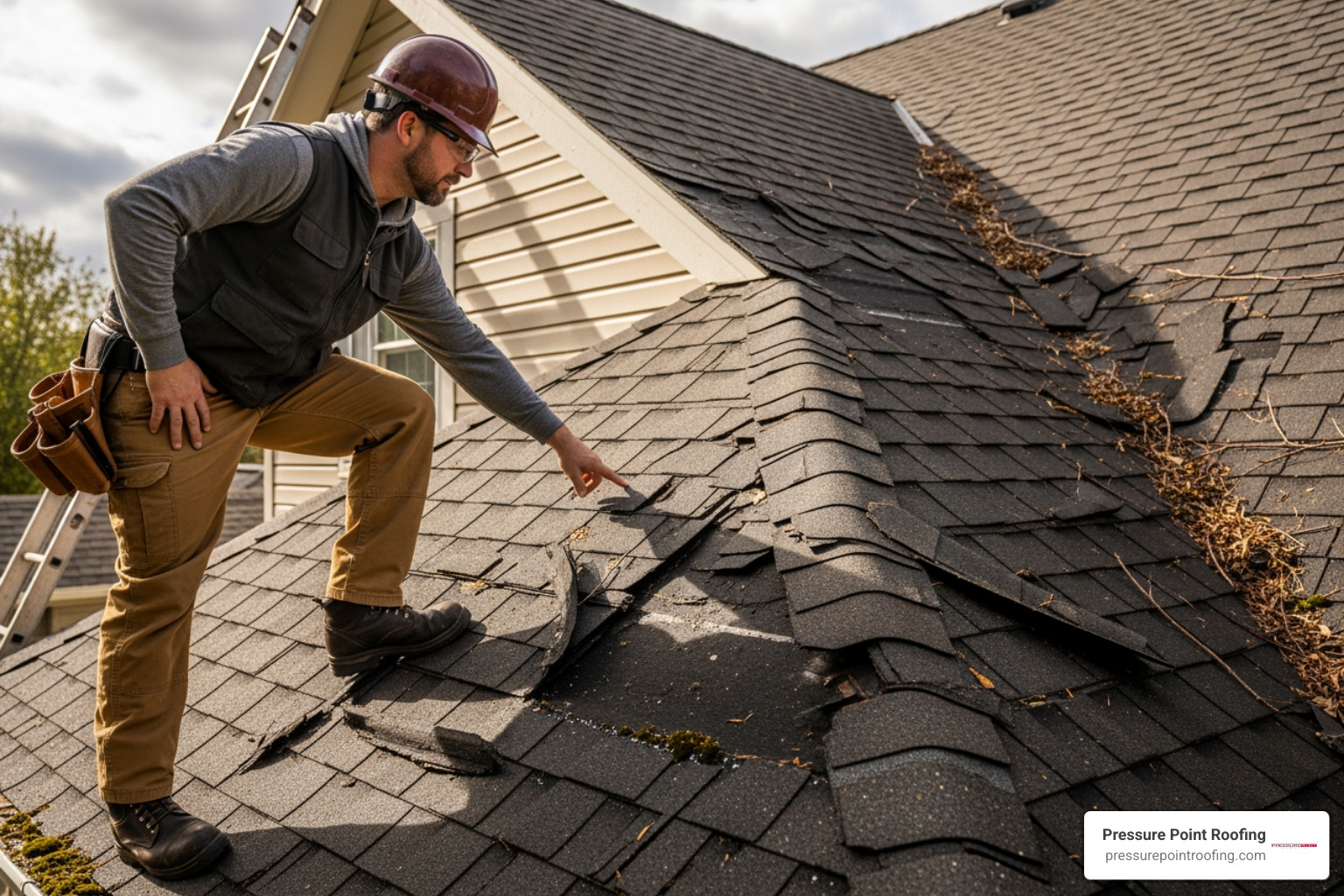 roofer inspecting a damaged roof with visible wear - premium roofing installation in jacksonville or