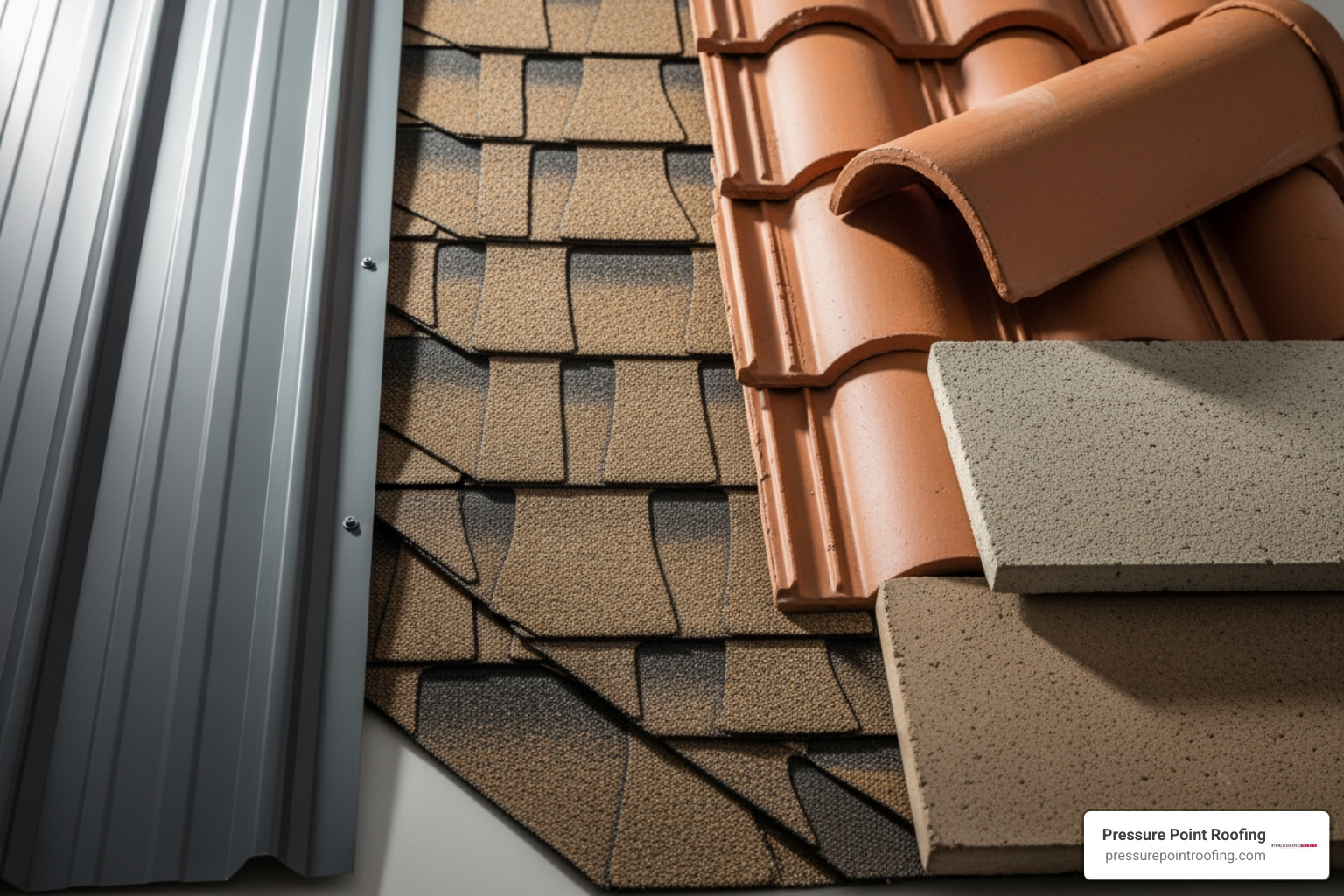 different premium roofing materials like metal, architectural shingles, and tile - premium roofing installation in jacksonville or