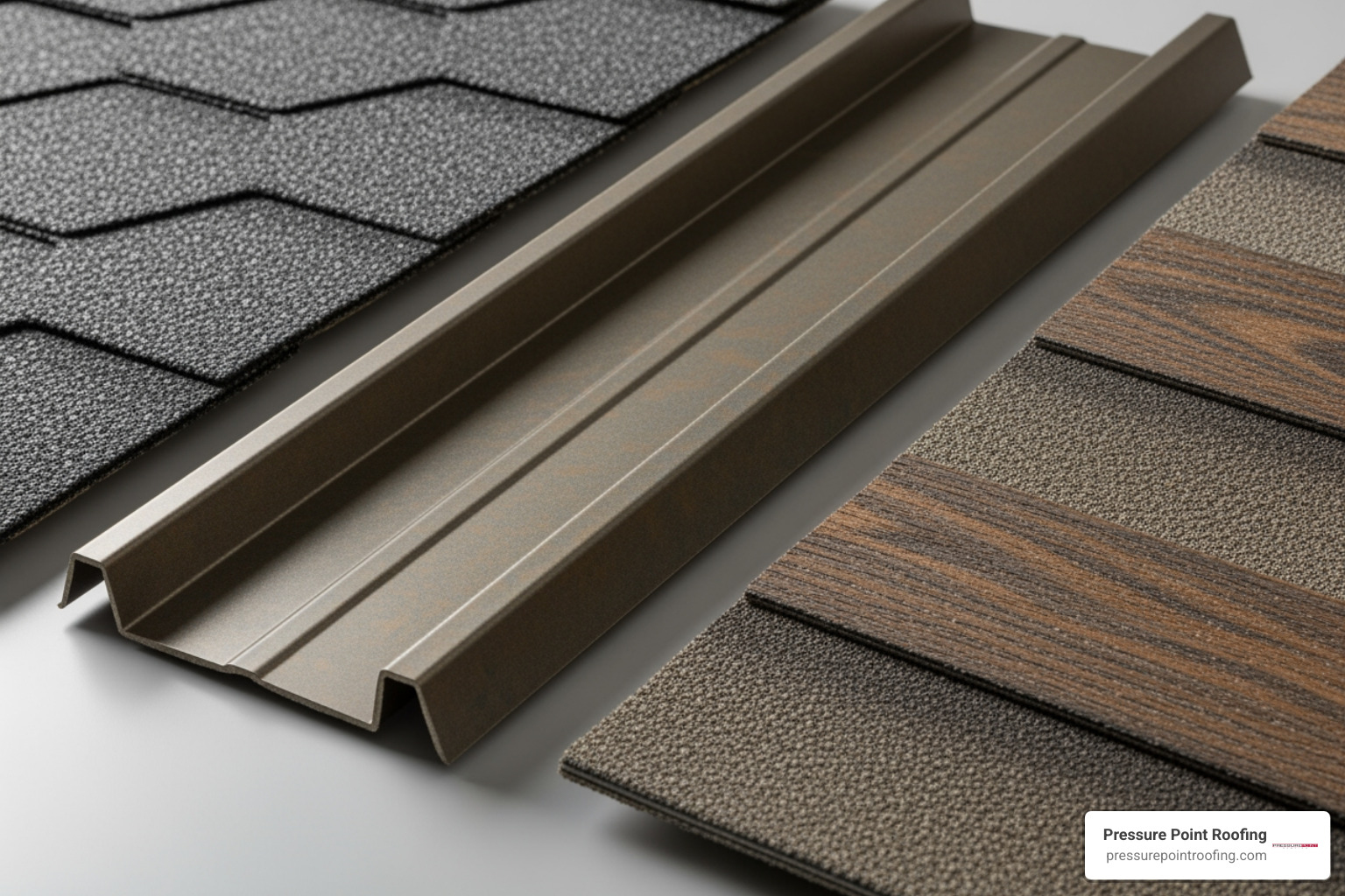 various roofing material samples like asphalt, metal, and composite shingles - roofing installation in phoenix or