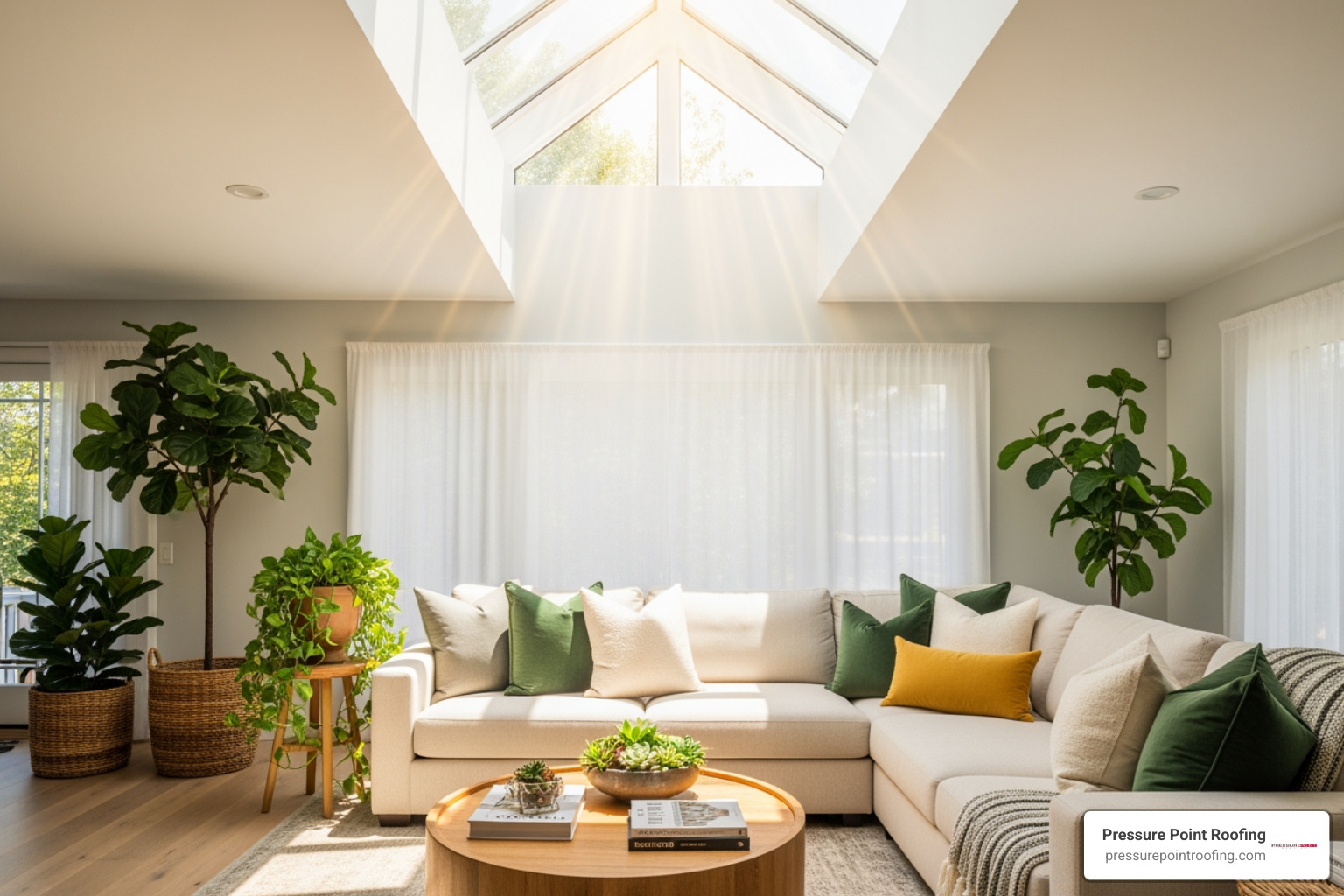 Infographic showing the benefits of natural light from skylights: improved mood and mental health through increased serotonin production, regulated sleep cycles with natural circadian rhythm support, reduced energy consumption by decreasing daytime lighting needs, and enhanced home value through aesthetic appeal and functionality - residential skylight repair in medford or