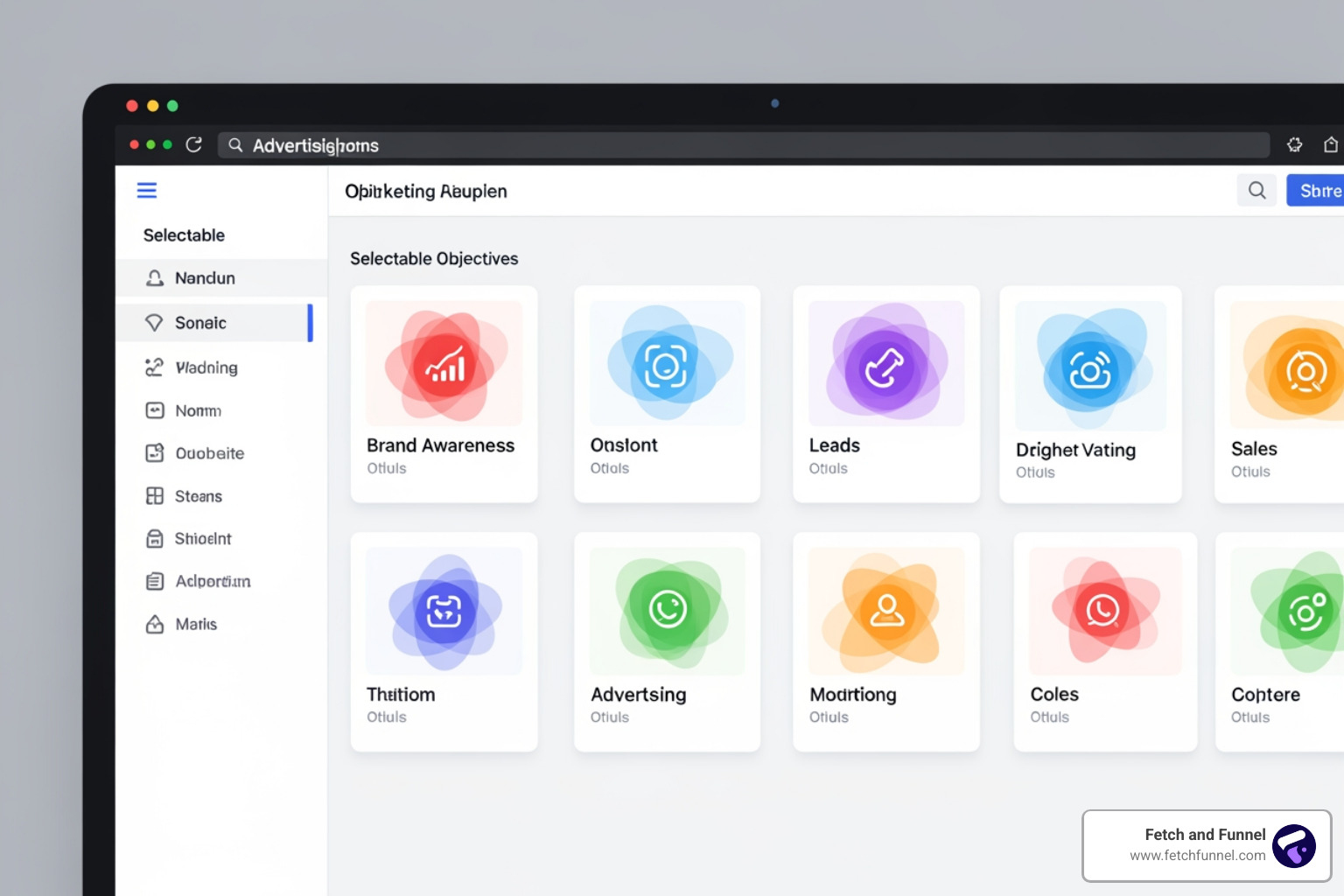 Facebook Ads campaign objectives screen - facebook ads management