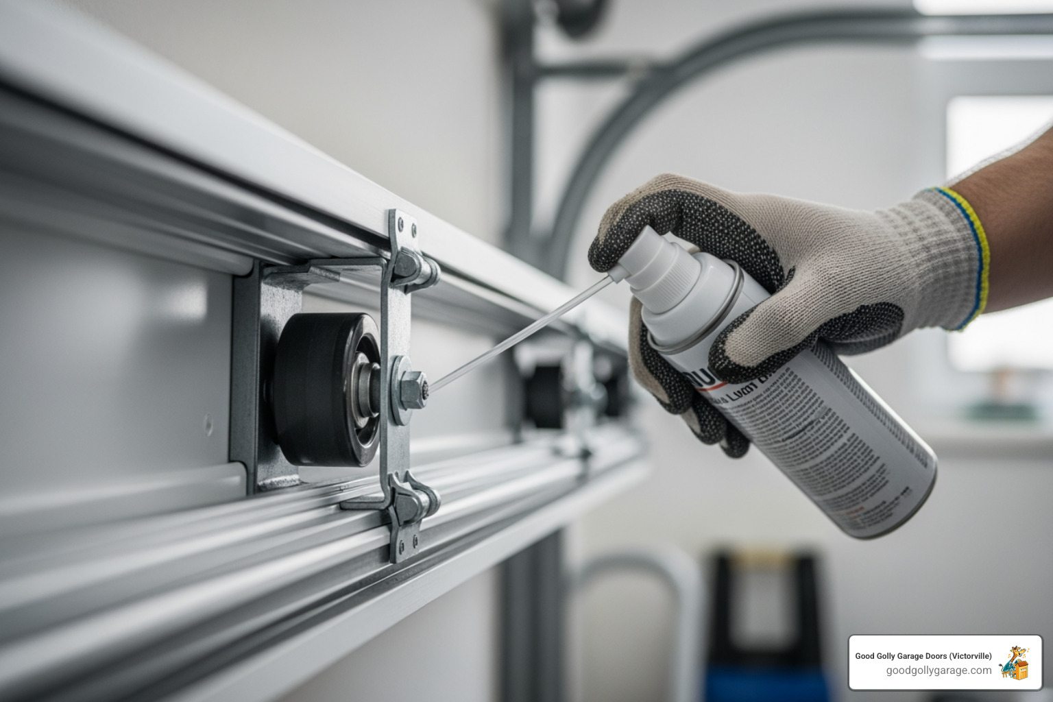 technician lubricating garage door rollers - emergency broken garage door in victorville ca technician lubricating garage door rollers - emergency broken garage door in victorville ca