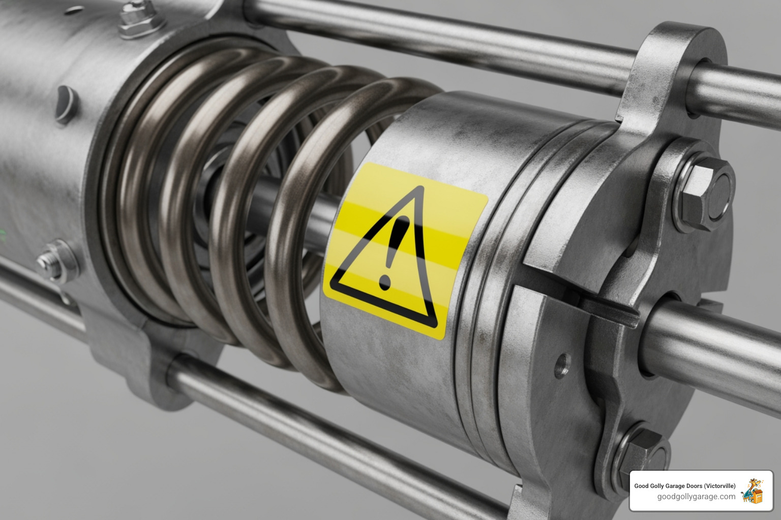 warning label on a garage door component highlighting high tension - emergency broken garage door in victorville ca warning label on a garage door component highlighting high tension - emergency broken garage door in victorville ca