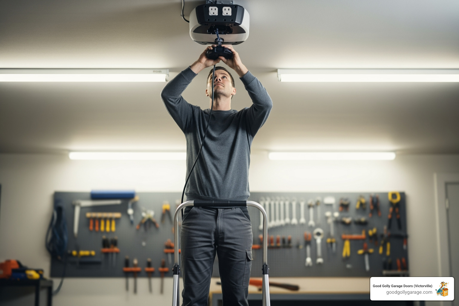 person safely unplugging a garage door opener - emergency broken garage door in victorville ca person safely unplugging a garage door opener - emergency broken garage door in victorville ca