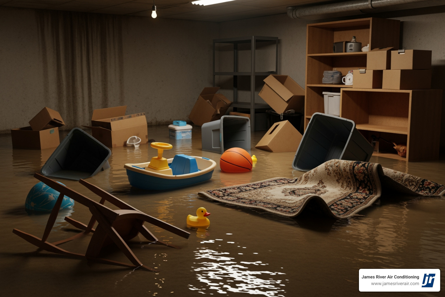 flooded basement with floating boxes - emergency plumbing repair in manakin-sabot, va flooded basement with floating boxes - emergency plumbing repair in manakin-sabot, va