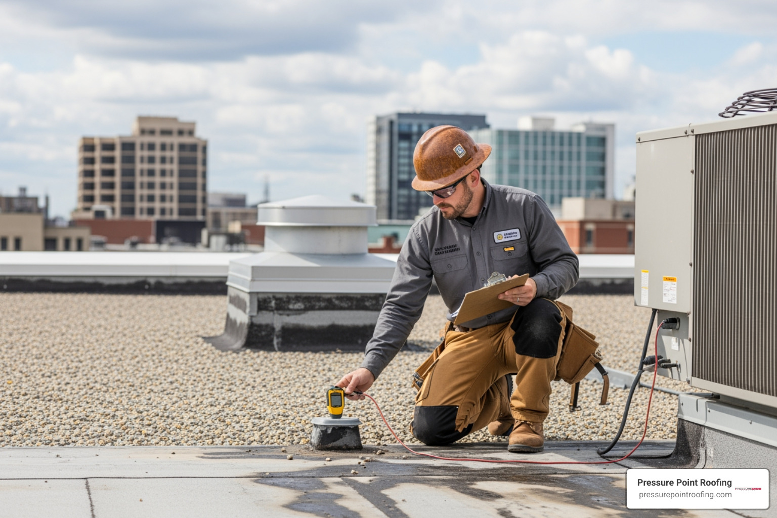 roofer performing a commercial roof inspection - affordable commercial roofing in eagle point, or