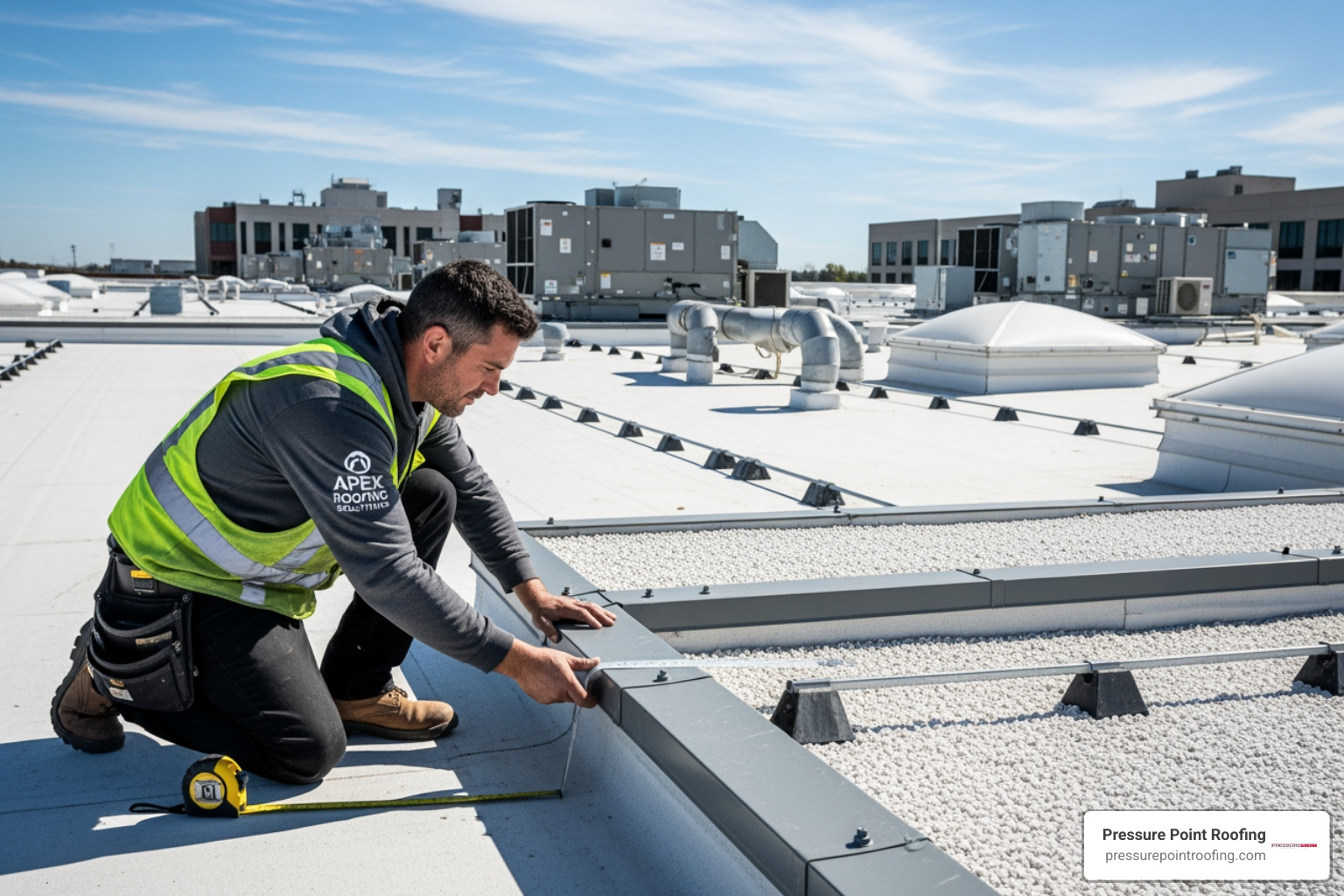 infographic showing key factors in affordable commercial roofing including material selection, contractor vetting, maintenance schedules, warranty coverage, and signs of roof damage - affordable commercial roofing in eagle point, or