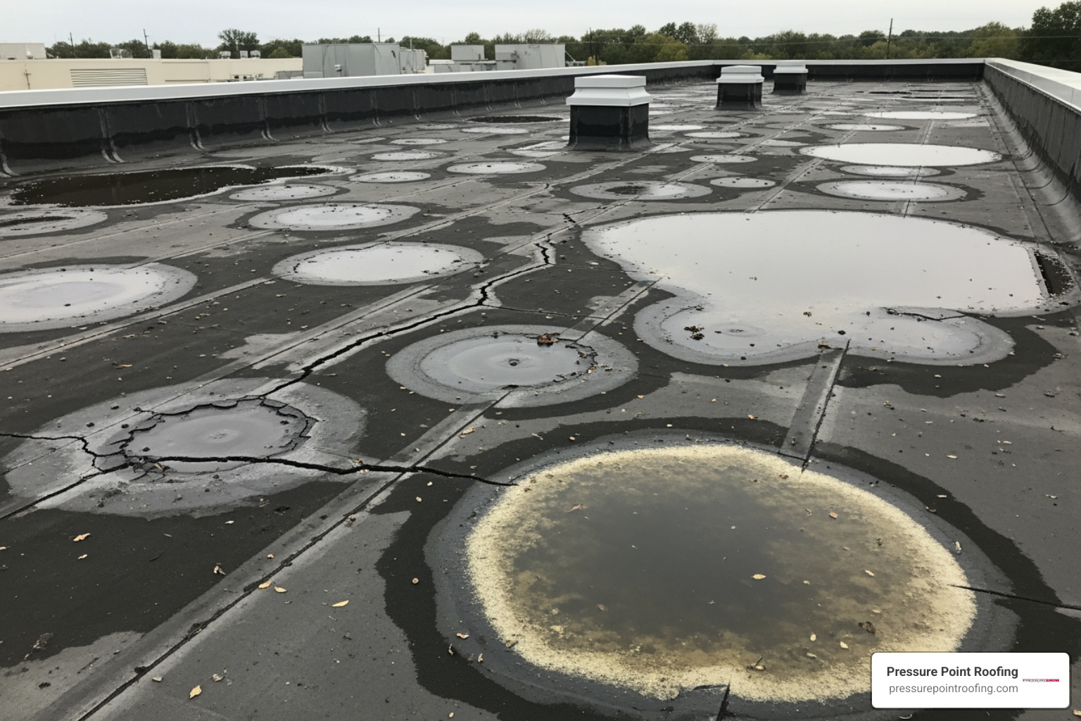 damaged commercial roof showing blistering, cracks, or ponding water - commercial roofing estimates in central point, or