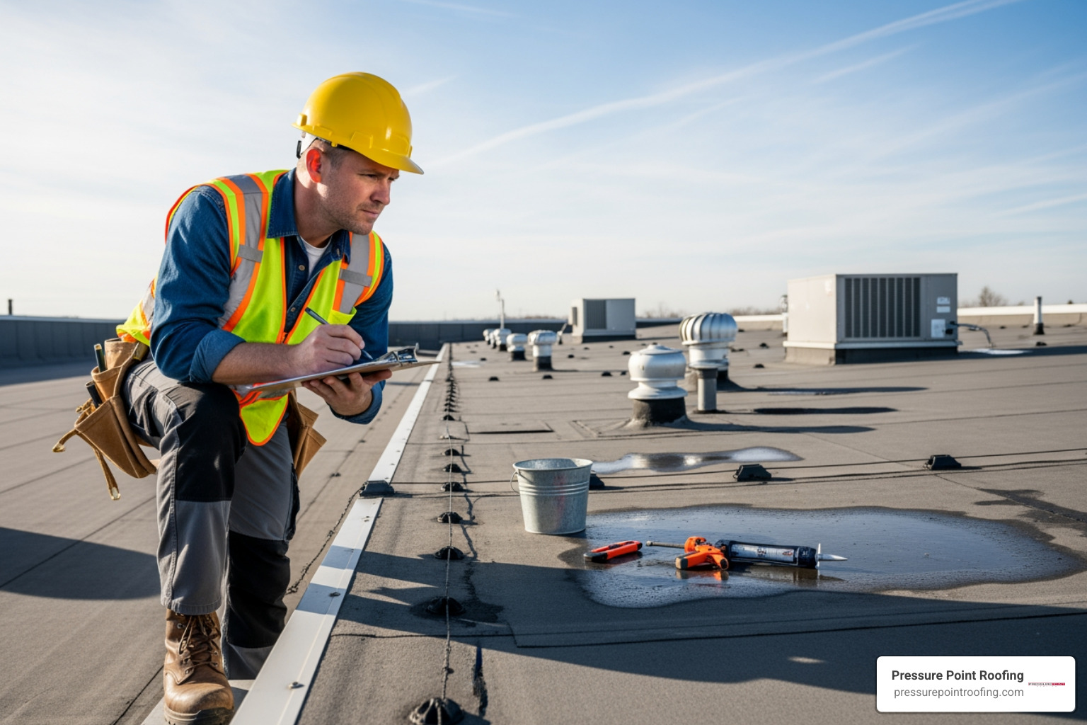 roofer performing maintenance check - professional commercial roofing in eagle point, or roofer performing maintenance check - professional commercial roofing in eagle point, or