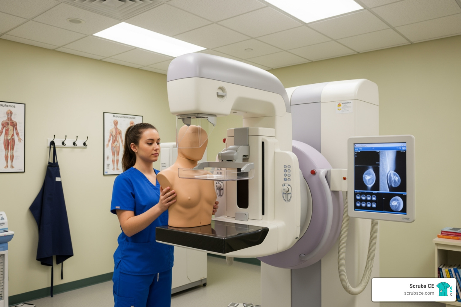 Student in a mammography training lab - Mammography technologist training Student in a mammography training lab - Mammography technologist training