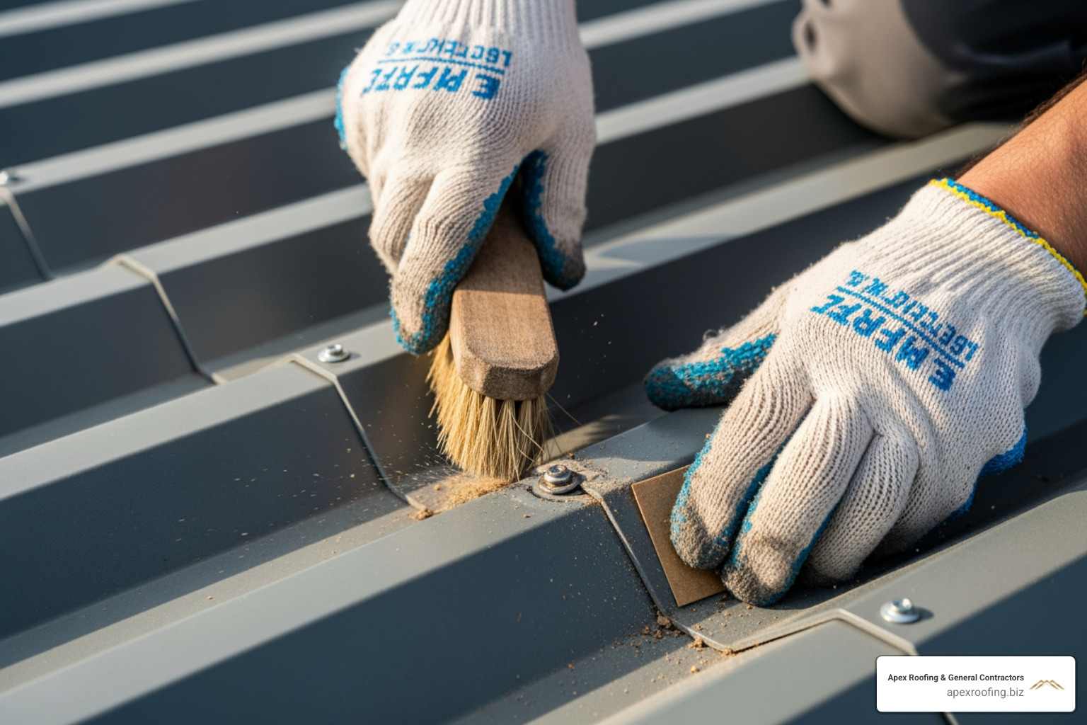 cleaning and scuffing process - patch screw holes in metal roof