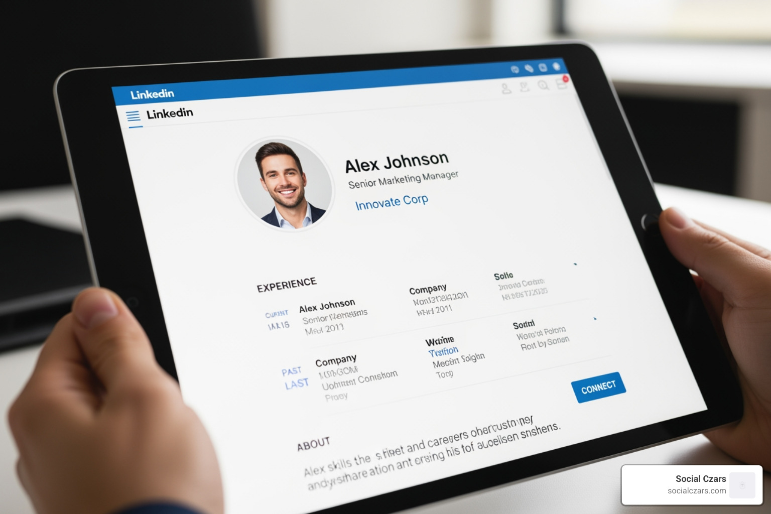 professional LinkedIn profile on a tablet - online reputation management for executives
