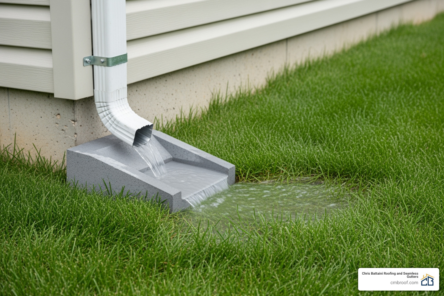 downspout with a splash block directing water away from the foundation - gutter installation steps