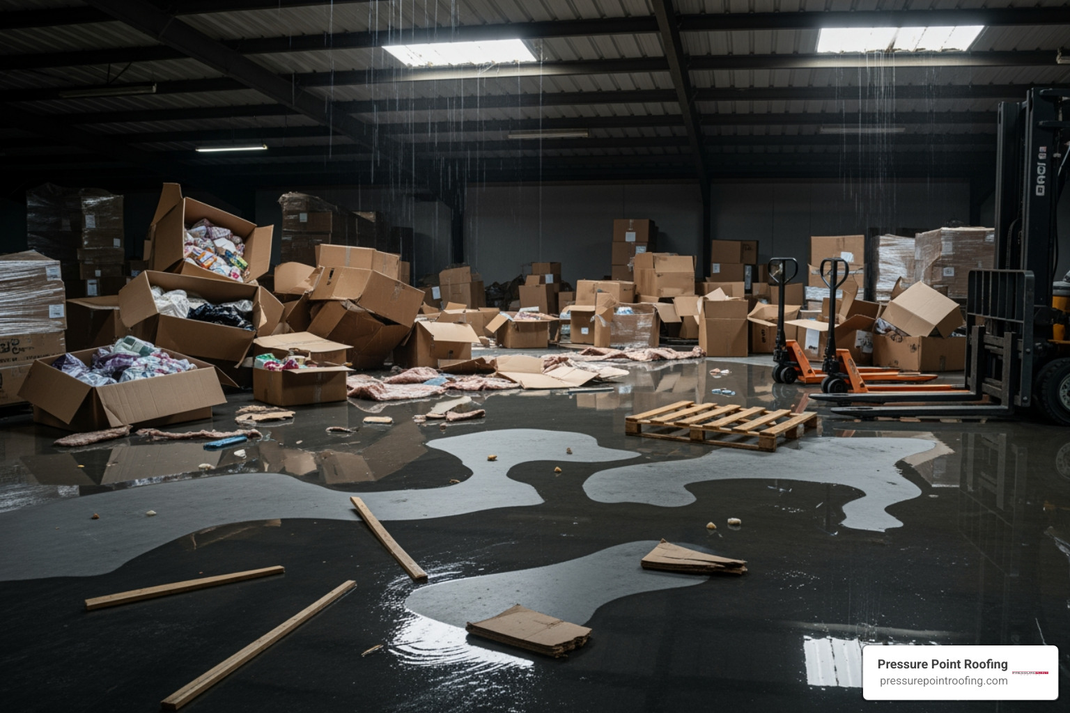 damaged inventory inside a warehouse due to a roof leak - 24 hour commercial roofing in eagle point, or damaged inventory inside a warehouse due to a roof leak - 24 hour commercial roofing in eagle point, or