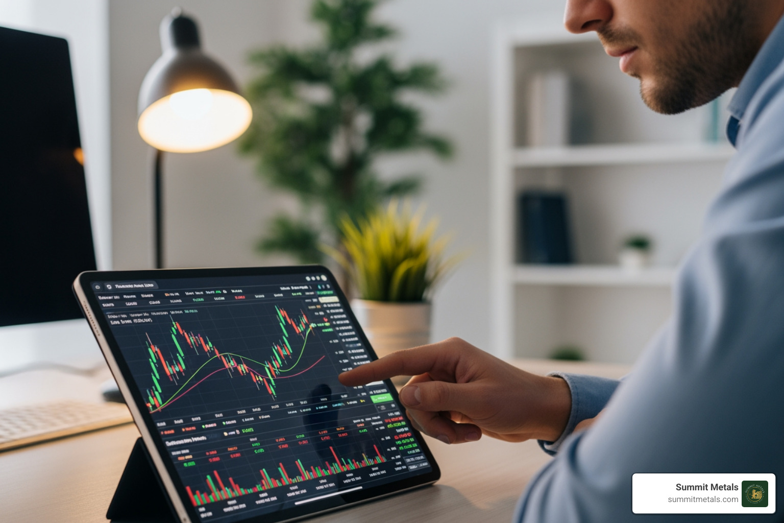 investor analyzing precious metal price charts on a tablet - Real-time precious metal prices