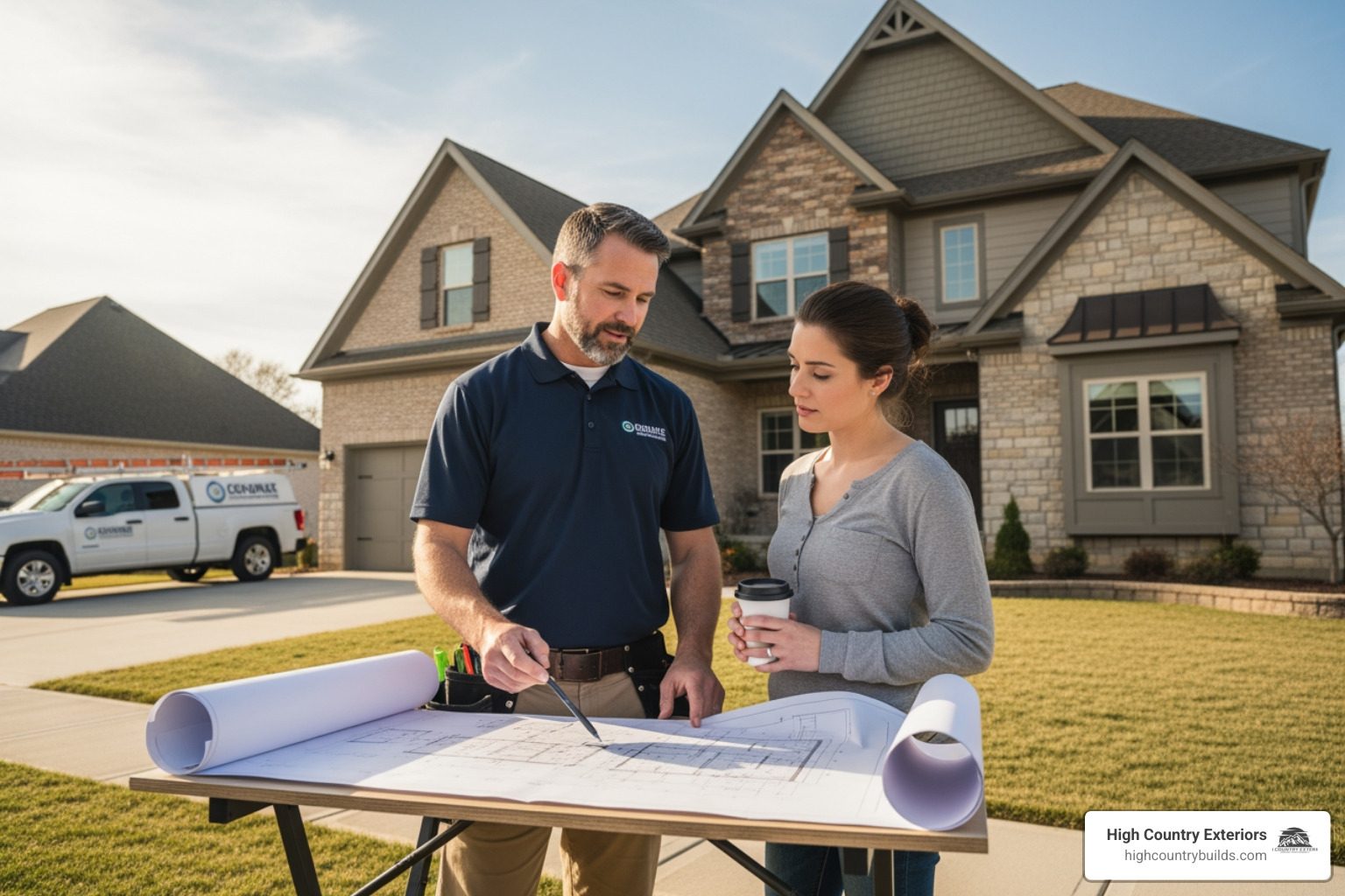Homeowner and contractor reviewing a project plan - roofing companies in idaho falls idaho