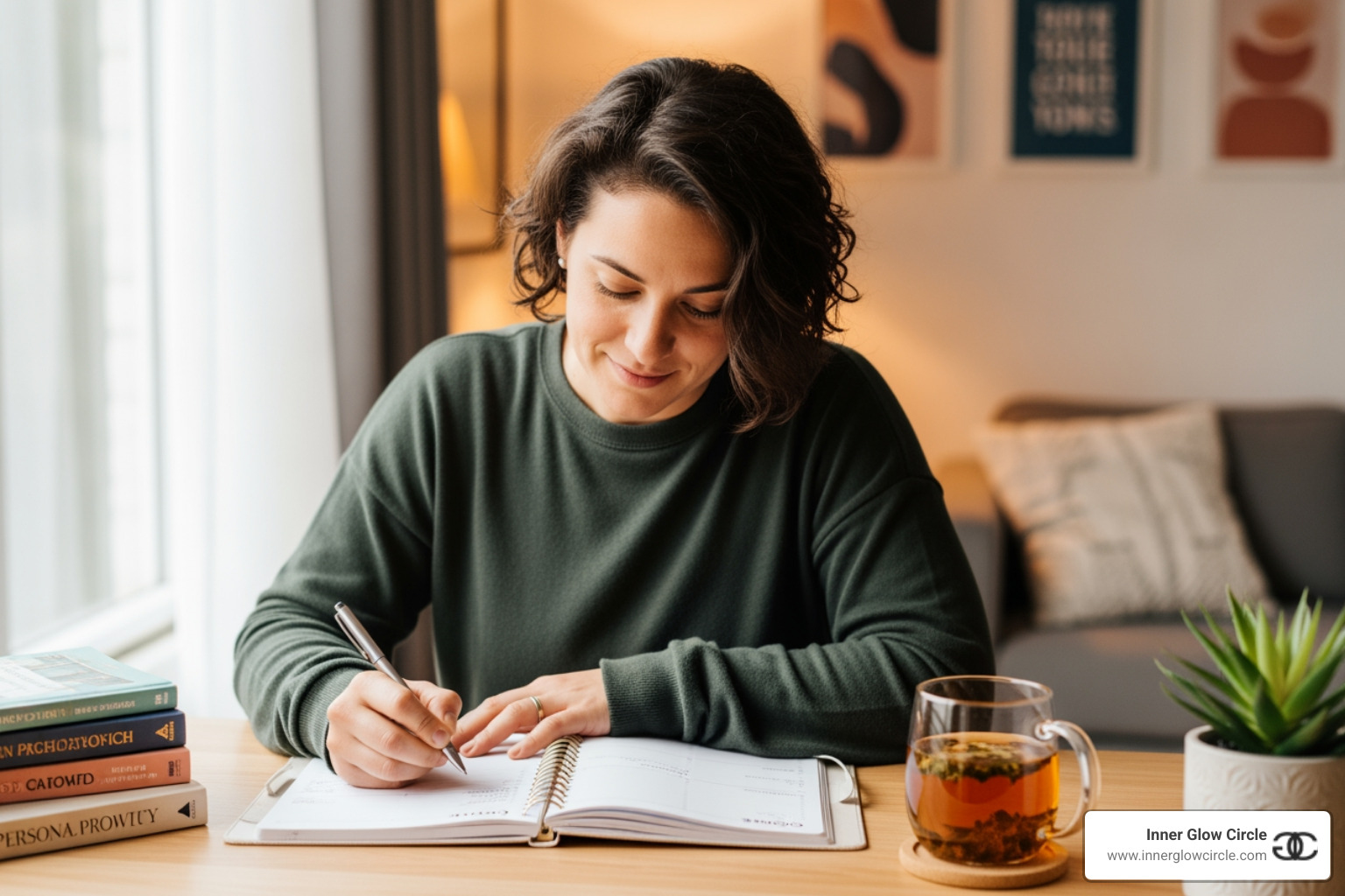A person journaling and planning their goals in a focused, inspiring setting - career and personality development