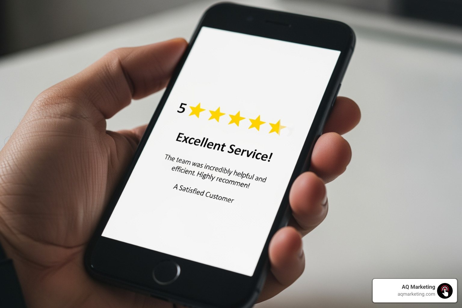 Image of a 5-star review on a mobile device - local SEO Essex Image of a 5-star review on a mobile device - local SEO Essex