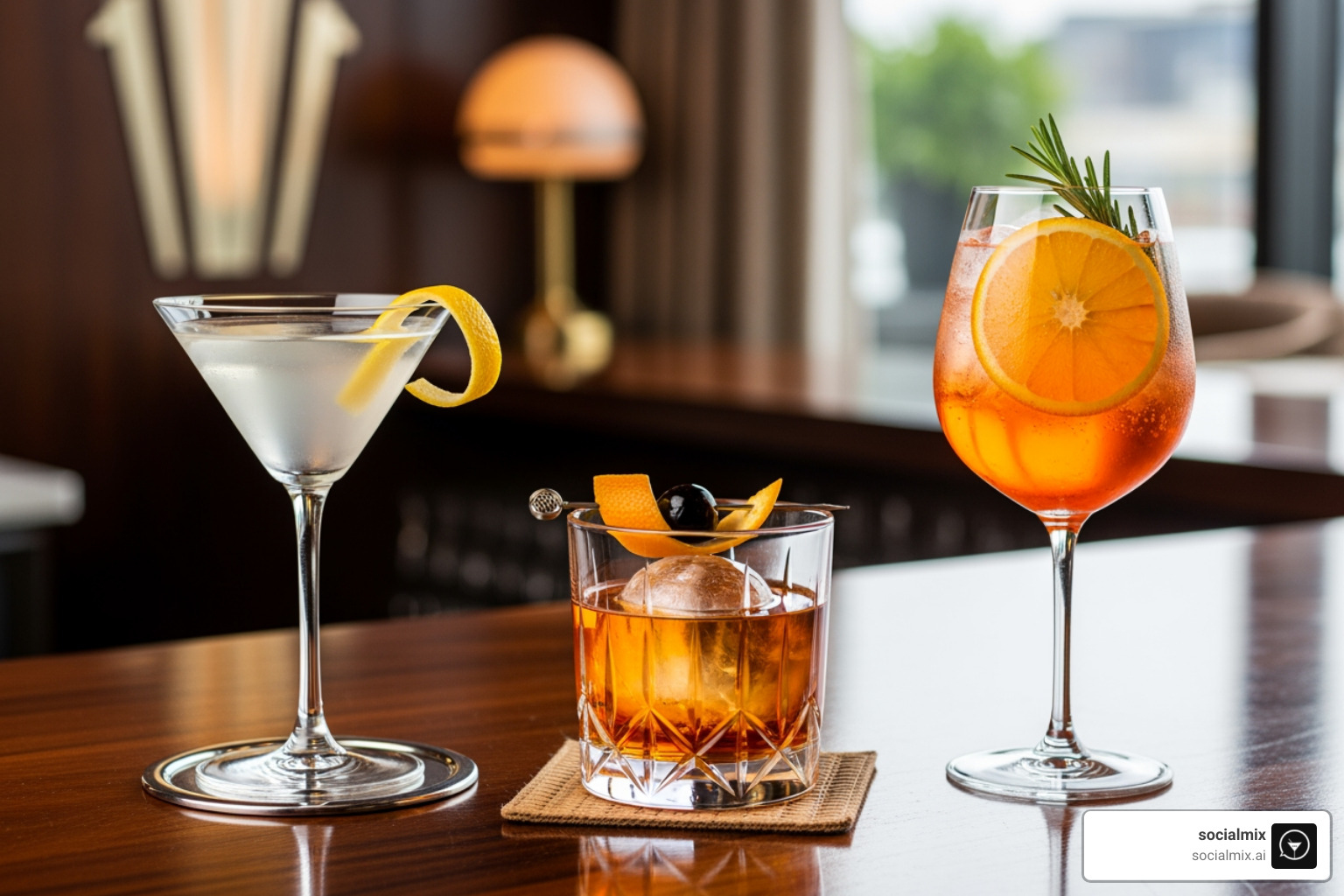 Three different cocktail presentations, representing formal, retro, and casual chic styles - silver t bar shoes