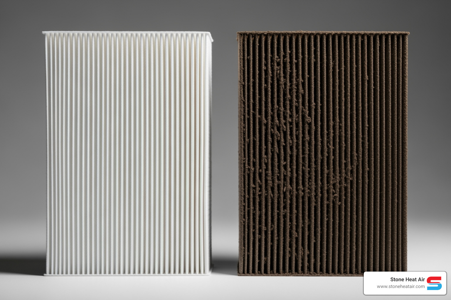 clean air filter next to a dirty one - heat pump maintenance in medford or clean air filter next to a dirty one - heat pump maintenance in medford or