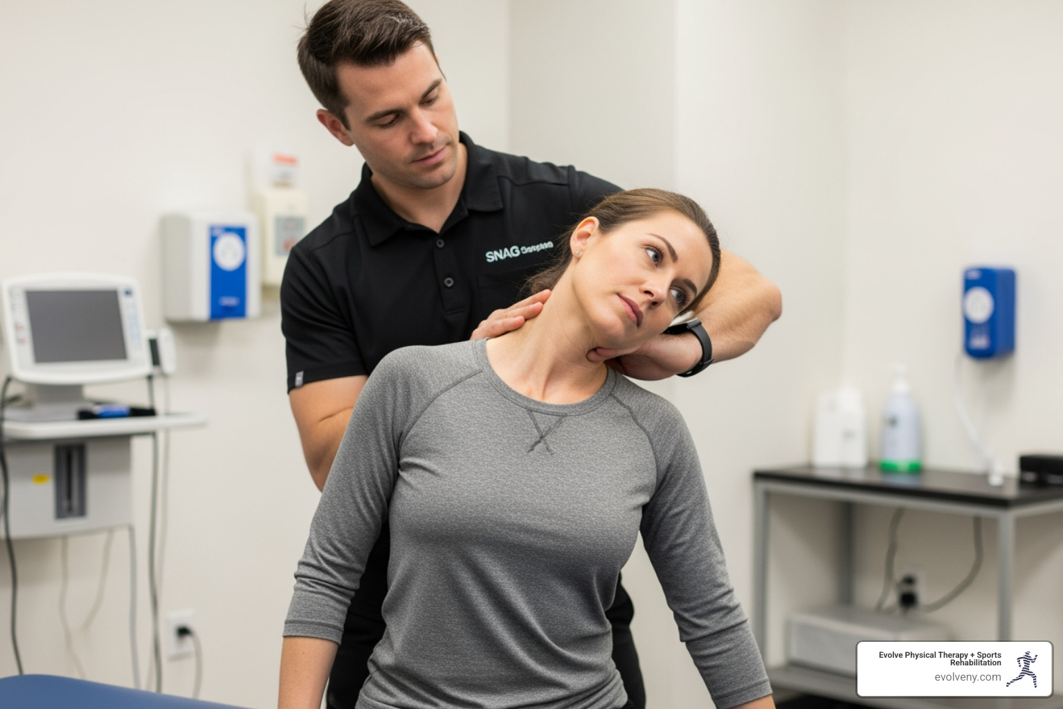 demonstrating a therapist performing a cervical SNAG technique - manual of mulligan concept