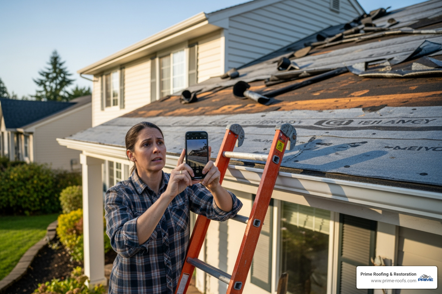 homeowner taking photos of a damaged roof with their smartphone - storm damage cleanup near me homeowner taking photos of a damaged roof with their smartphone - storm damage cleanup near me