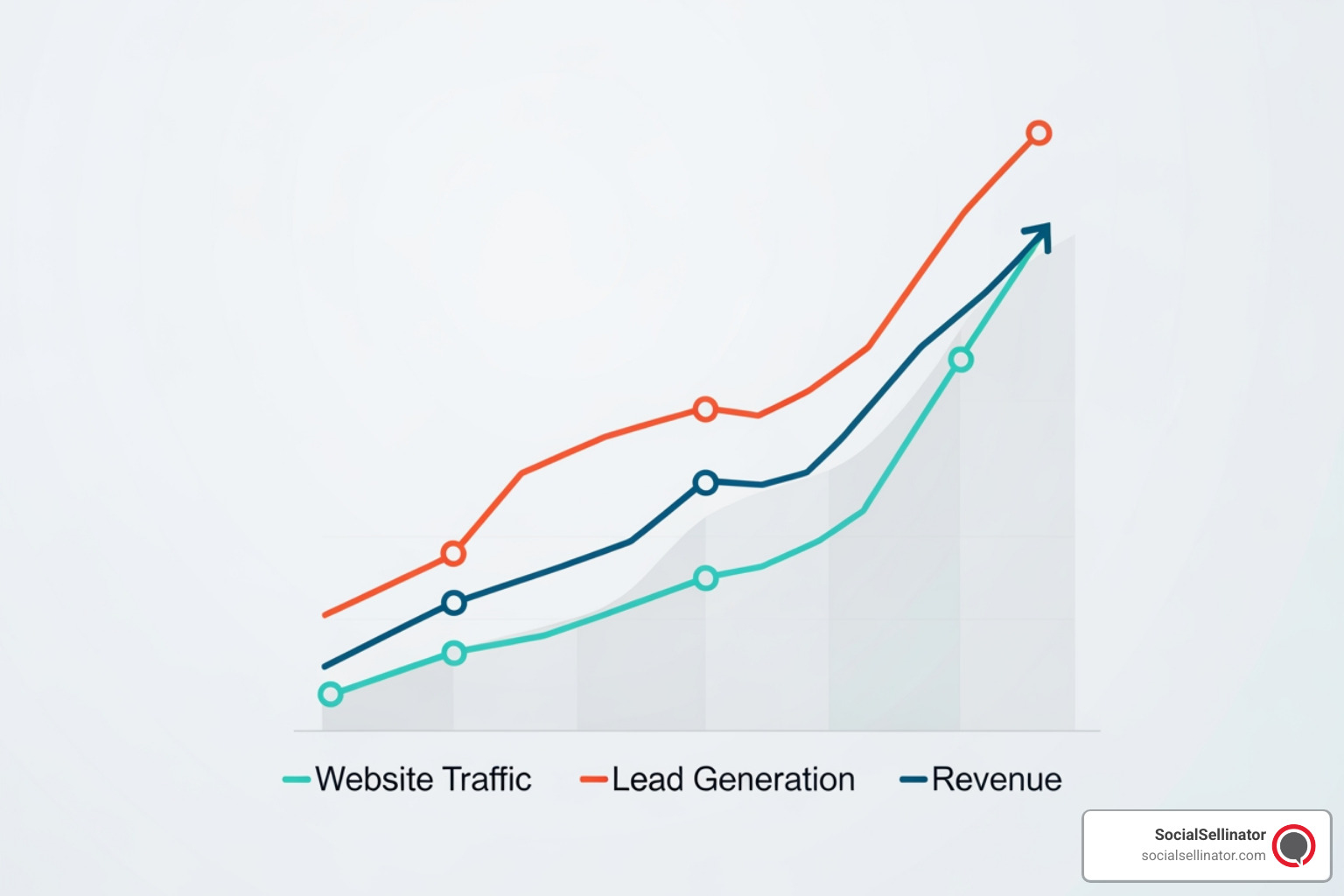A graph showing upward trends in key business metrics such as website traffic, lead generation, and revenue, illustrating the positive impact of effective SEO strategies. - best seo companies