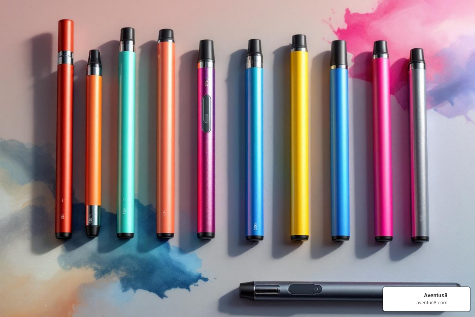 A vibrant collection of unbranded, colorful disposable vape pens arranged aesthetically, showcasing their diverse designs and inviting appeal. - THC disposable pen reviews A vibrant collection of unbranded, colorful disposable vape pens arranged aesthetically, showcasing their diverse designs and inviting appeal. - THC disposable pen reviews