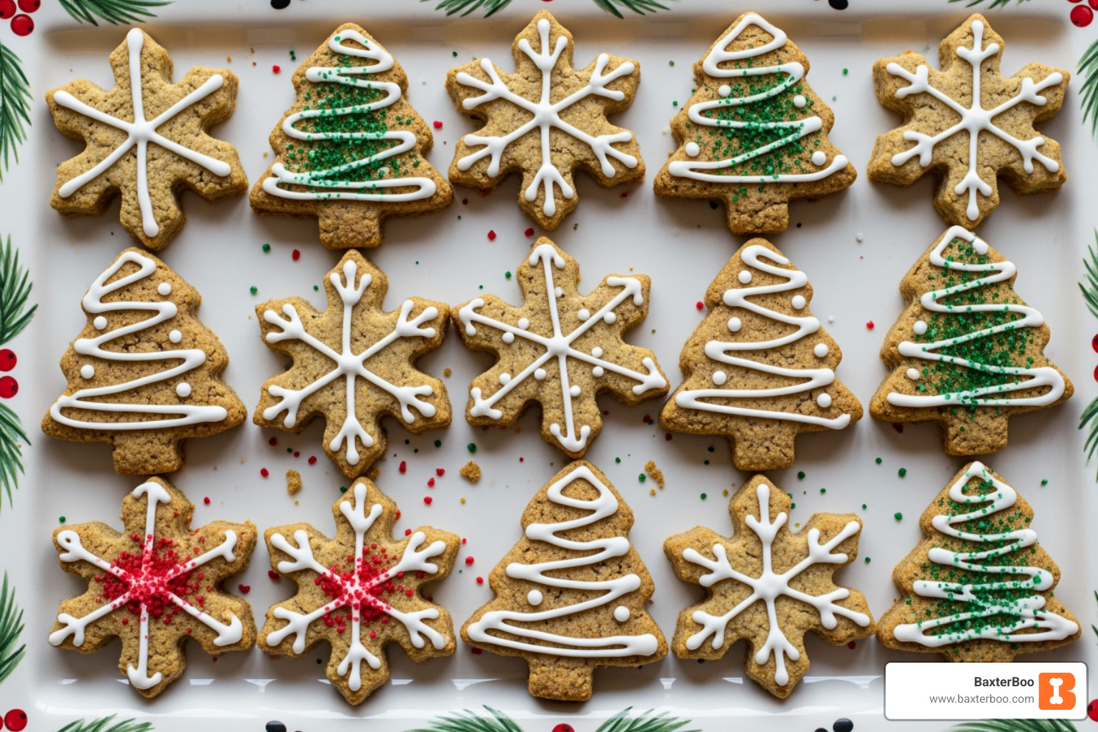 Homemade dog treats in festive snowflake and Christmas tree shapes, decorated simply with dog-safe icing, arranged on a holiday-themed platter - Christmas & Holiday Pet Treats Homemade dog treats in festive snowflake and Christmas tree shapes, decorated simply with dog-safe icing, arranged on a holiday-themed platter - Christmas & Holiday Pet Treats