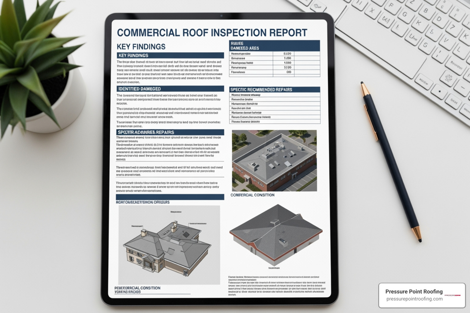A sample, easy-to-read commercial roof inspection report highlighting key findings like damaged areas, recommended repairs, and a visual overview of the roof's condition. - commercial roof inspection in ashland, or A sample, easy-to-read commercial roof inspection report highlighting key findings like damaged areas, recommended repairs, and a visual overview of the roof's condition. - commercial roof inspection in ashland, or