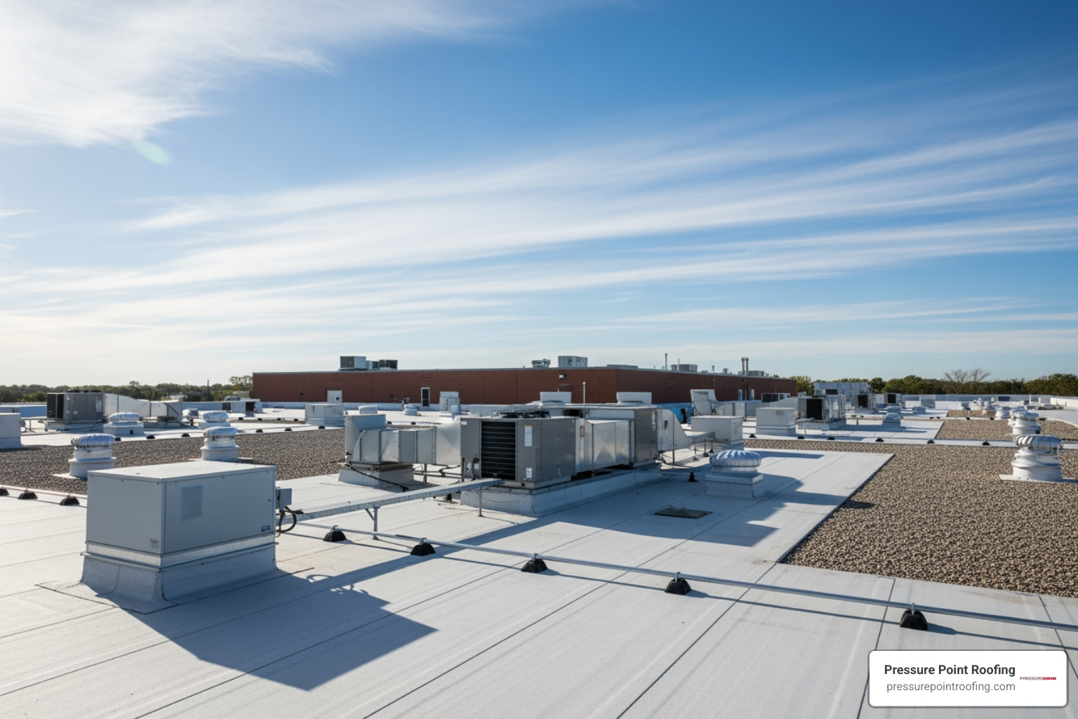 Clean, well-maintained commercial roof on a sunny day - emergency commercial roof maintenance in brookings, or Clean, well-maintained commercial roof on a sunny day - emergency commercial roof maintenance in brookings, or
